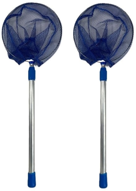 Schepnet XL - 2x - telescopisch- 85 cm - blauw - aluminium - visnet / vlindernet - uitschuifbaar