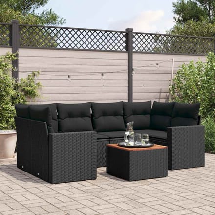 vidaXL - 7-delige - Loungeset - met - kussens - poly - rattan - zwart