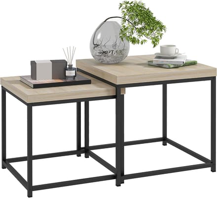Set van 2 Nestel Bijzettafels Salontafel Eikenhout en Staal