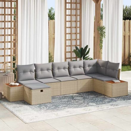 vidaXL - Tuinbank - Set - met - kussen - 7 - pcs - Beige - Poly - rattan