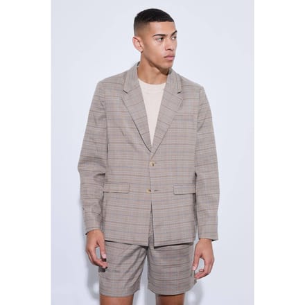 Check Oversized Boxy Blazer | Brown | Size 46