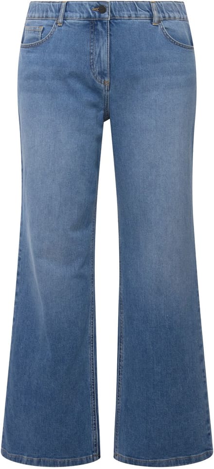 Ulla Popken - Dames - Marlene-jeans Mary wijde pijpen comfortabele tailleband - Blauw denim - Maat 28