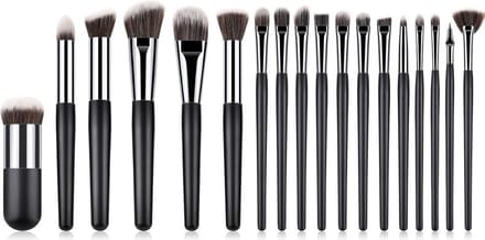 Makeup kwastenset - Makeup kwasten - 18 delig - Zwart/zilver - Able & Borret