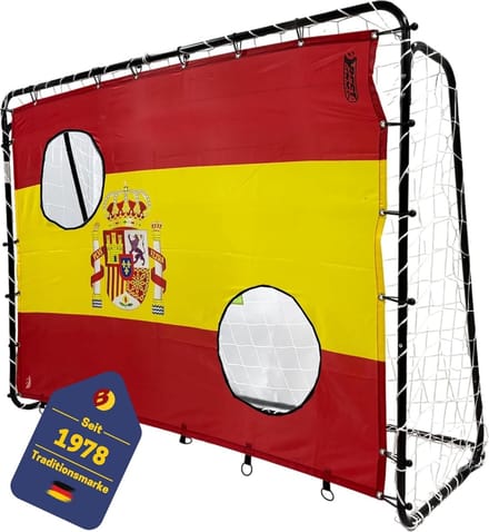 Voetbaldoelset 213 x 152 x 76 cm in zwart met doelmuur "Spanje"