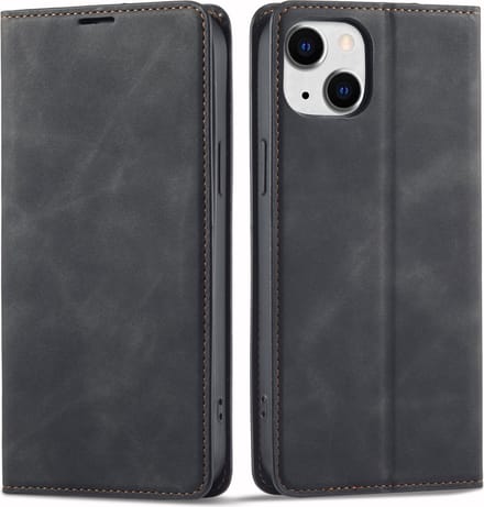 Bookcase Geschikt voor Apple iPhone 14 - Zwart - Pasjeshouder - Portemonnee hoesje