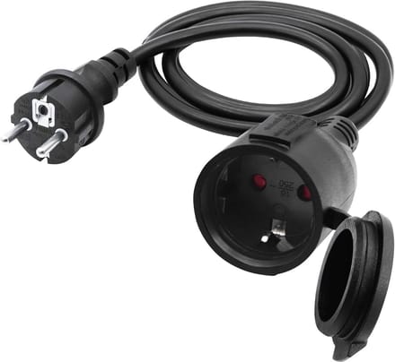 Buitenkabel met Schuko Plug 90° - Korte AC Verlengkabel - 1.5 m - Zwart - 16A 250V IP44