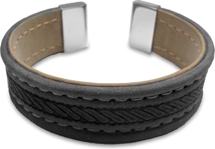 CO88 Collection Elemental 8CB-19001 Stalen Open Armband - Lederen Touw Patroon - One-size - Donker Bruin