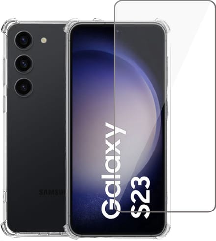 Hoesje geschikt voor Samsung S23 Plus + Screenprotector – Gehard Glas Cover +Shock Proof Case – Transparant