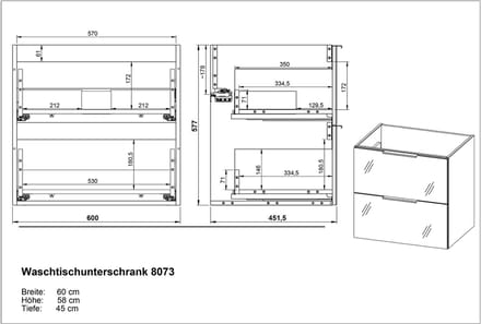 Wastafelkast Laurel Wit - Breedte 61 cm - Hoogte 65 cm - Diepte 46 cm