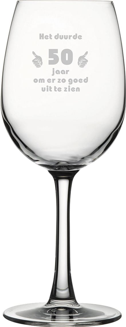 Gegraveerde witte wijnglas 36cl Het duurde 50 jaar om er zo goed uit te zien