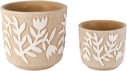 Dekoratief | Set 2 bloempotten 'White Tulip', cement, 18x18x16cm | A260463