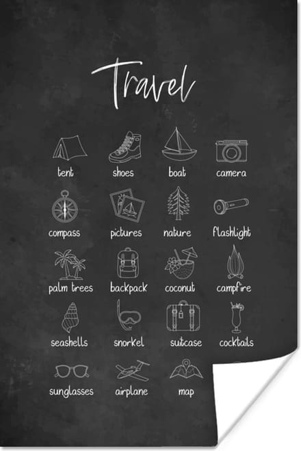 Poster Spreuken - Quotes - Travel - Tent - Schoenen - 60x90 cm
