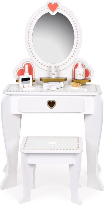 Kaptafel kind - met spiegel en kruk - 50x33x92,5 cm - wit