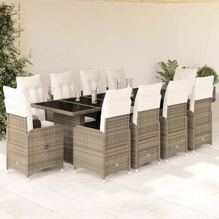 vidaXL - 11-delige - Bistroset - met - kussens - poly - rattan - beige