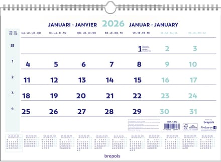 Brepols Maandkalender 2026 - Wire-O - 43 x 31,5 cm