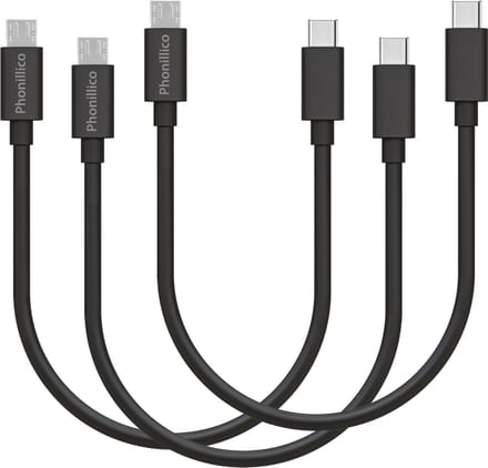 3x Micro USB naar USB C Kabel Zwart - 0,2 meter - Oplaadkabel voor Xiaomi Redmi Note 2 / Redmi Note 2 Prime / Redmi Note 3 / Redmi Note 4 / Redmi Note 5 / Redmi Note 5 Pro / Redmi Note 5A / Redmi Note 6 Pro