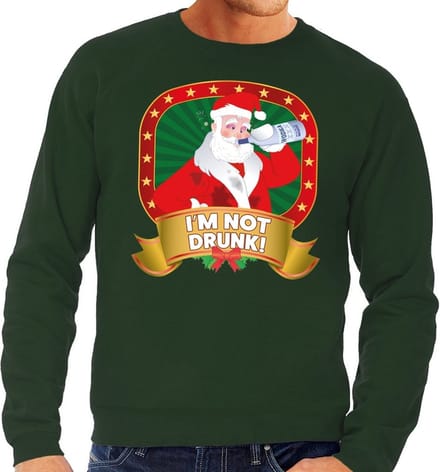 Foute kersttrui / sweater - groen - dronken Kerstman Im Not Drunk heren M