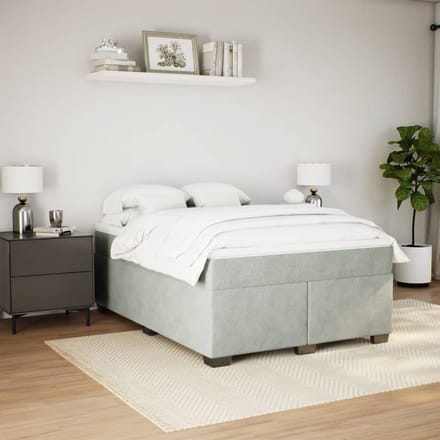 vidaXL - Boxspring - met - matras - fluweel - lichtgrijs - 160x200 - cm