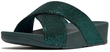 FitFlop Lulu Cross Slide - Glitterball Metallic GROEN - Maat 41