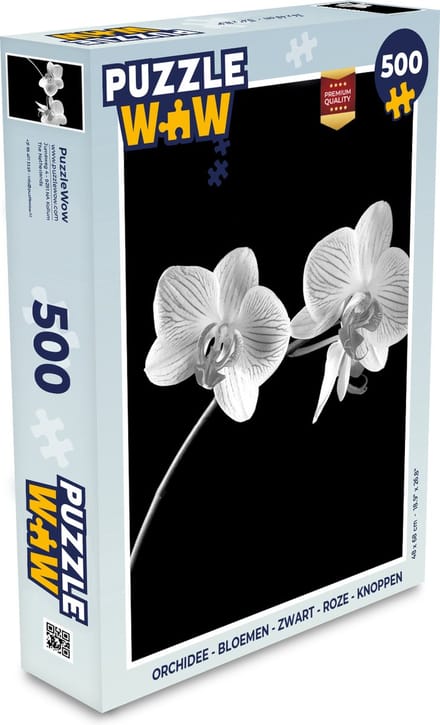 Puzzel Orchidee - Bloemen - Zwart - Roze - Knoppen - Legpuzzel - Puzzel 500 stukjes