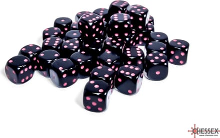 Chessex 36 x D6 Set Opaque 12mm - Black/Pink
