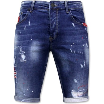 Mannen Korte Broek met Gaten -1030-SH- Blauw