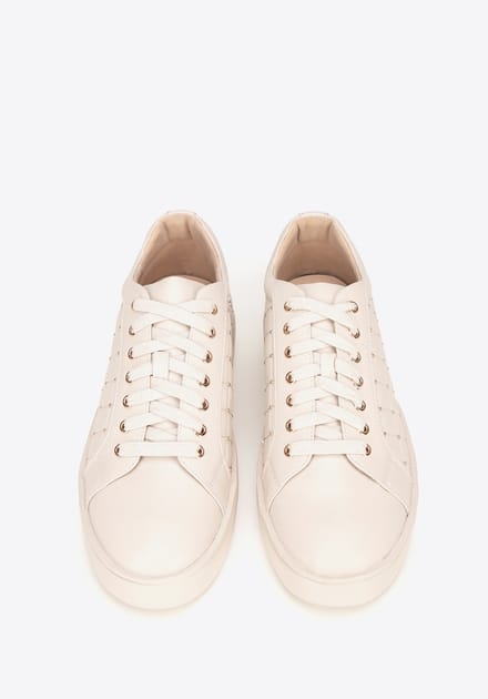 Wittchen Dames leren sneakers met gewatteerde bovenkant, crème, natuurlijk leer