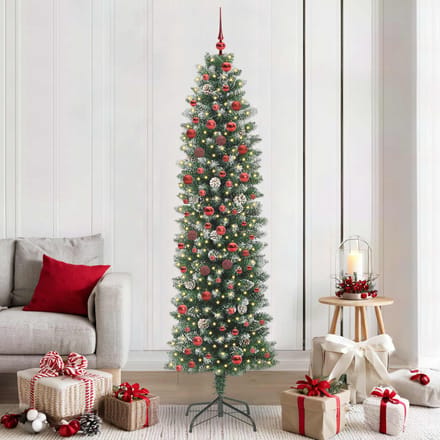 vidaXL - Kunstmatige - slanke - kerstboom - Groen - en - Wit - 210 - cm