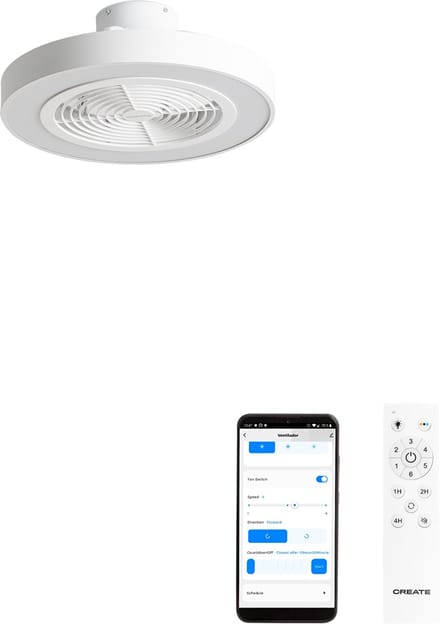 CREATE - Stille plafondventilator 40W Ø50 cm met verborgen bladen en LED-verlichting - S - Met licht - WIFI - WIND CLEAR EASY