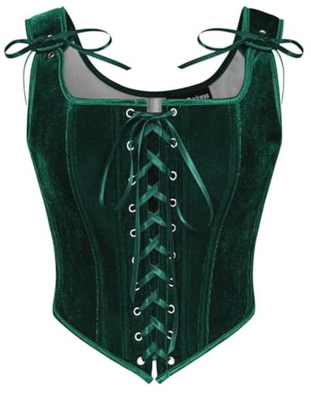 Dameskorset met middeleeuwse en renaissance-invloeden - vintage velours bustier met vetersluiting
