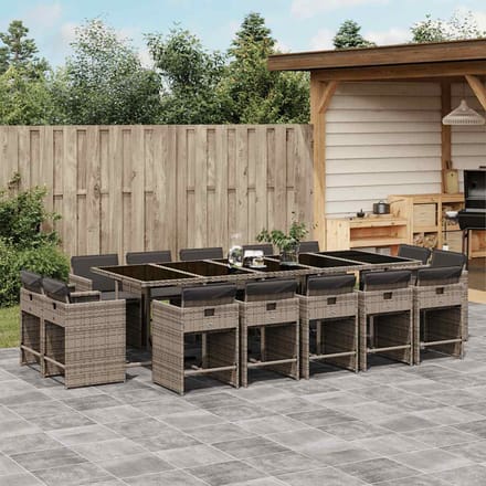 vidaXL - 15-delige - Tuinset - met - kussens - poly - rattan - grijs