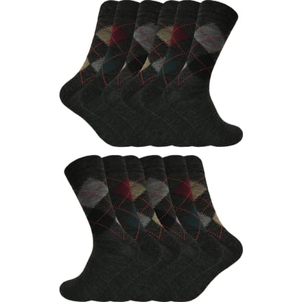 12 paar multiverpakking Argyle lamswollen herensokken - Grijs