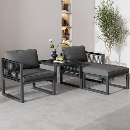Tuinlounge-Set - 2-zits + 2 Poefs + Verstelbare Combinaties - Binnen en Buiten - Grijs