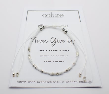Colure® morse code armband glanzendwit Never give up