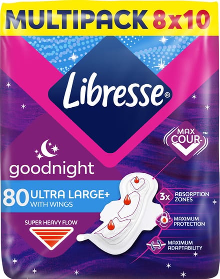 Libresse Ultra Goodnight Wing maandverband - 8 x 10 - halfjaar voorraad