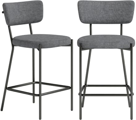 REDOM Barkrukken Set van 2 - Gebogen Rugleuning en Voetsteun - Modern - Polyester - Grijs - 49 × 53 × 93 cm