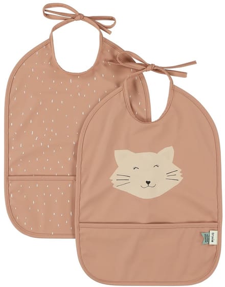 Trixie afwasbare slabbetjes set - waterdicht slabbetje Mrs. Cat 2-pack roze.