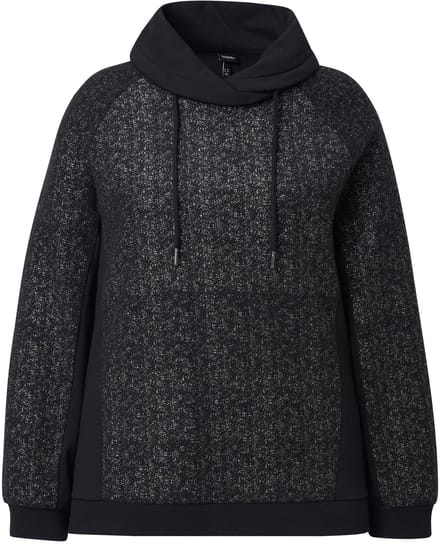 Ulla Popken - Dames - Sweatshirt glanseffect opstaande kraag lange mouw - Zwart - Maat 46+