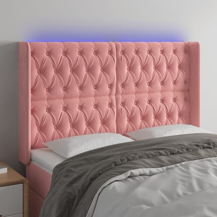 vidaXL - Hoofdbord - LED - 147x16x118/128 - cm - fluweel - roze