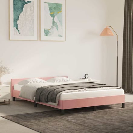 vidaXL - Bedframe - met - hoofdeinde - zonder - matras - 140x190 - cm - fluweel - roze