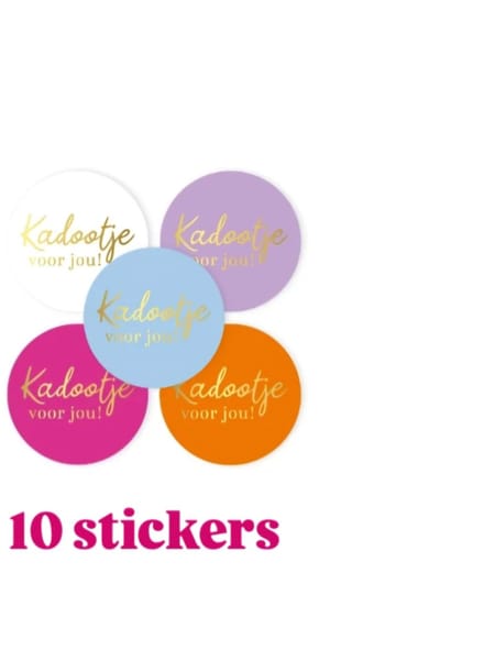 10x Sticker - Kadootje voor jou ! - Color Mix - 4cm - sluitsticker - cadeausticker