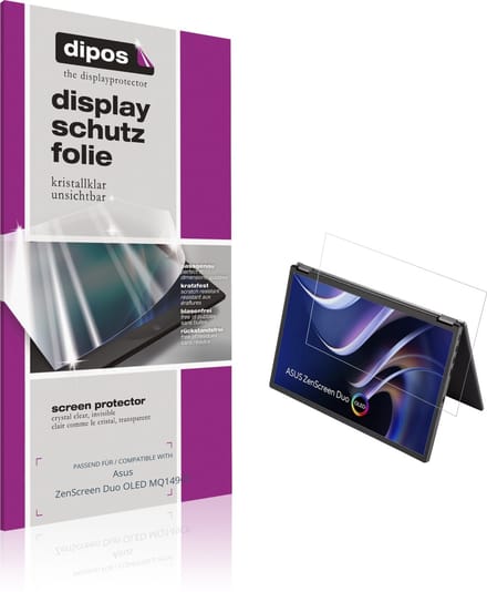 dipos – 2x Beschermfolie geschikt voor Asus ZenScreen Duo OLED MQ149CF | Krasbestendige & heldere Screenprotector Ultra-Thin