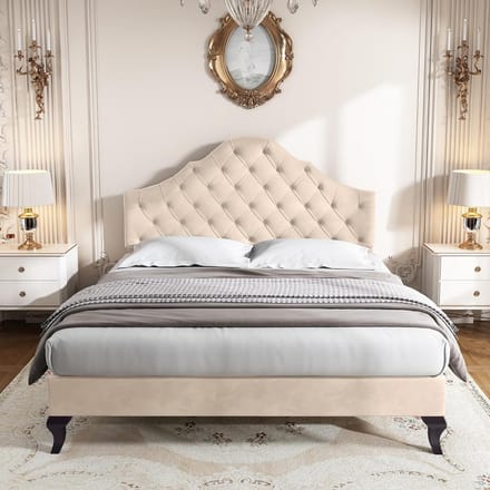 Gestoffeerd Bed - Boxspring Frame - Slaapkamer Inrichting - Verstelbaar Hoofdbord - 140x190 cm - Beige