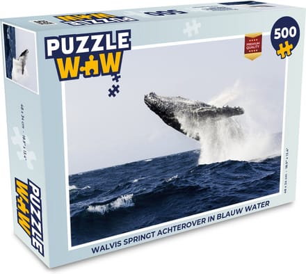Puzzel Walvis springt achterover in blauw water - Legpuzzel - Puzzel 500 stukjes