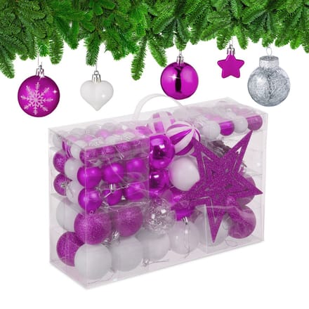 kerstballen - set van 101 - plastic - onbreekbaar - kerstpiek ster - paars/wit