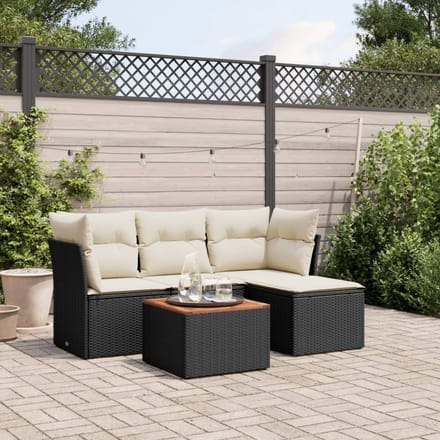 vidaXL - 5-delige - Loungeset - met - kussens - poly - rattan - zwart