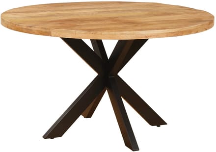 Sfeerwonen Enzo - Eettafel Rond - 130 cm - Mangohout Naturel - Rechte Rand Afwerking - Stalen Matrix Onderstel