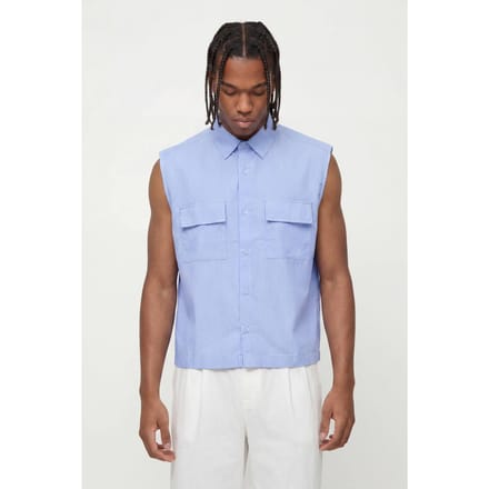 Oversized Boxy Gestreept Mouwloos Shirt | Blue | Size Medium