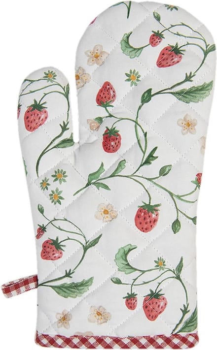 Clayre & Eef Ovenwant 18x30 cm Wit Rood Katoen Aardbeien