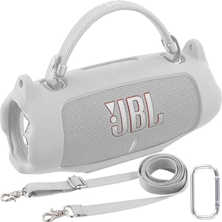 Siliconen Beschermhoes voor Draagbare Bluetooth Luidspreker met Afneembare Riem en Haak - Wit